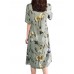 Retro Floral Print Two Pockets Loose Casual Dress For Women