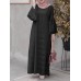Women Abaya Kaftan Lace Patchwork Falre Sleeve Ankle Length Casual Midi Dresses