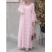 Women Abaya Kaftan Lace Patchwork Falre Sleeve Ankle Length Casual Midi Dresses