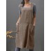 Women Sleeveless Side Pockets Cotton Loose Solid Color Vintage Apron Dress