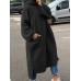 Women Solid Color Thick Sweatshirt Loose Side Pockets Side Fork Calf Length Midi Dresses