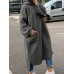 Women Solid Color Thick Sweatshirt Loose Side Pockets Side Fork Calf Length Midi Dresses