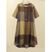 Women Vintage Plaid Print Button Front O-Neck Short Sleeve Loose Casual Shirt Dress With Pocket