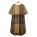 Women Vintage Plaid Print Button Front O-Neck Short Sleeve Loose Casual Shirt Dress With Pocket