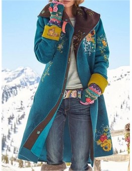 Casual Floral Printed Hoodie Outerwear Ethnic Style Jacket Coats