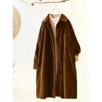 Corduroy Turn-down Collar Long Sleeve Vintage Coats