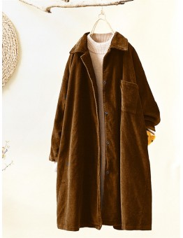 Corduroy Turn-down Collar Long Sleeve Vintage Coats
