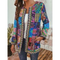 Ethnic Style Vintage Floral Printed Long Sleeve Coats For Women