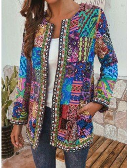 Ethnic Style Vintage Floral Printed Long Sleeve Coats For Women