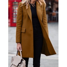 Solid Button Long Sleeve Lapel Coat For Women