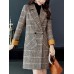Women Classic Plaid Double Breasted Long Sleeve Coat With Pocket
