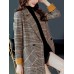 Women Classic Plaid Double Breasted Long Sleeve Coat With Pocket