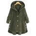 Women Corduroy Solid Color Side Button Coats Long Sleeve Hooded Jacket With Pocket