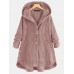 Women Corduroy Solid Color Side Button Coats Long Sleeve Hooded Jacket With Pocket