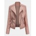 Women Faux PU Leather Solid Color Motorcycle Jacket