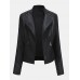 Women Faux PU Leather Solid Color Motorcycle Jacket