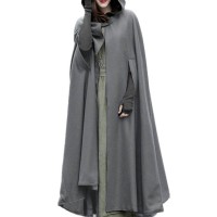 Women Hooded Style Ankle Length Woolen Long Cloak Loose Sleeveless Coats