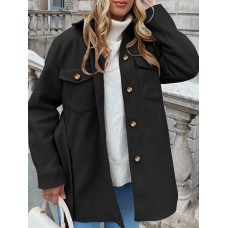 Women Loose Pockerts Buttons Solid Lapel Long Sleeve Casual Coats