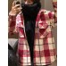 Women Plaid Warm Chest Double Pocket Long Sleeve Single-Breasted Coats