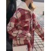 Women Plaid Warm Chest Double Pocket Long Sleeve Single-Breasted Coats