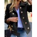 Women Pocket Solid Color Button Lapel Long Sleeve Casual Jackets