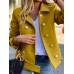 Women Pocket Solid Color Button Lapel Long Sleeve Casual Jackets