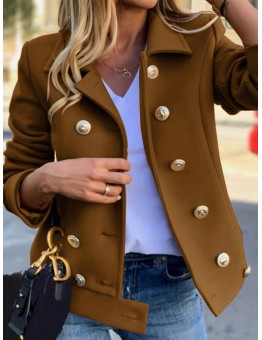 Women Pocket Solid Color Button Lapel Long Sleeve Casual Jackets