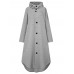 Women Solid Color Button Down Front Pocket Mid-Calf Length Hoodie Jacket