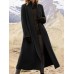 Women Warm Solid Color Lapel Longline Coats With Pocket
