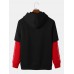 Men Colorblock Faux Two Pieces Japanese Letter Hooded Sweatshirt