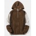 Men Corduroy Patchwork Ethnic Style Contrast Color Casual Hooded Sweatshirt