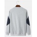 Men Cotton Geometric Patchwork Round Neck Pullover Sweatshirt