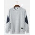 Men Cotton Geometric Patchwork Round Neck Pullover Sweatshirt