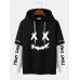 Men Faux Two Pieces Letter Drawstring Casual Hooded Sweatshirt