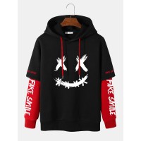 Men Faux Two Pieces Letter Drawstring Casual Hooded Sweatshirt