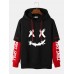 Men Faux Two Pieces Letter Drawstring Casual Hooded Sweatshirt