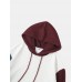 Men Knitted Patchwork Drawstring Kangaroo Pocket Hooded Sweatshirt