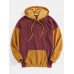 Mens Corduroy Solid Color Patchwork Drop Shoulder Kangaroo Pocket Casual Hoodies