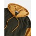 Mens Corduroy Solid Color Patchwork Drop Shoulder Kangaroo Pocket Casual Hoodies