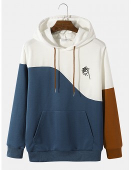 Mens Rose Three Color Block Vintage Flower Printed Hoodies