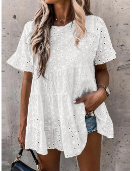 100% Cotton Stitching Design Lace Patchwork Floral Embroidery Blouse