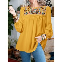 O-Neck Floral Bohemian Leisure Full Sleeve Blouses For Women