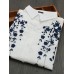 Print Lapel Collar High Low Hem White Long Sleeve Button Casual Shirts For Women