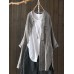 S-5XL Women Long Sleeve Button Down Cotton Asymmetric Vintage Blouse