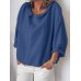 Women Casual Cotton Pure Color Long Sleeve Blouse